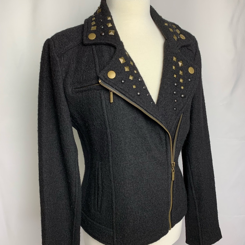 Clothes by Revue studded collar boiled wool jacket